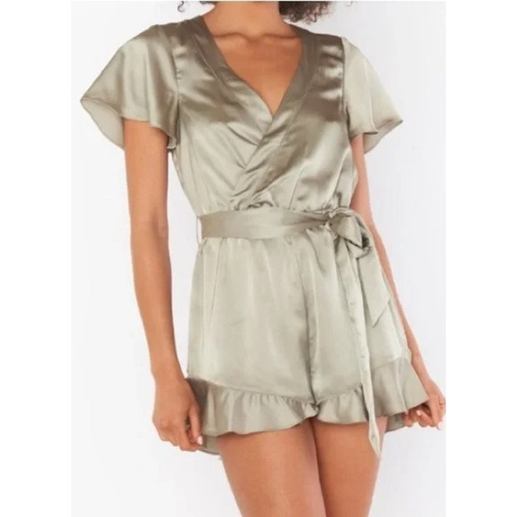 Show Me Your Mumu Say I Do Romper Moss Green Luxe Satin XS NWT - Picture 2 of 7